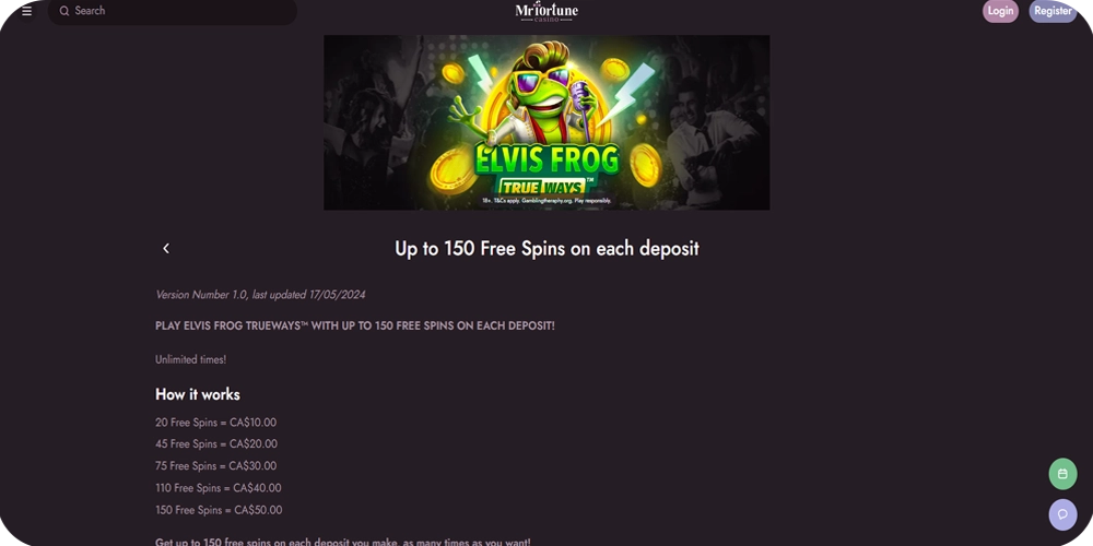 Mr Fortune Casino 150 free spins for start