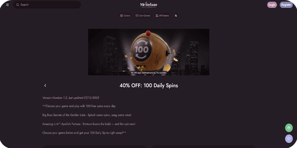 40% OFF Mr Fortune Casino Bonus