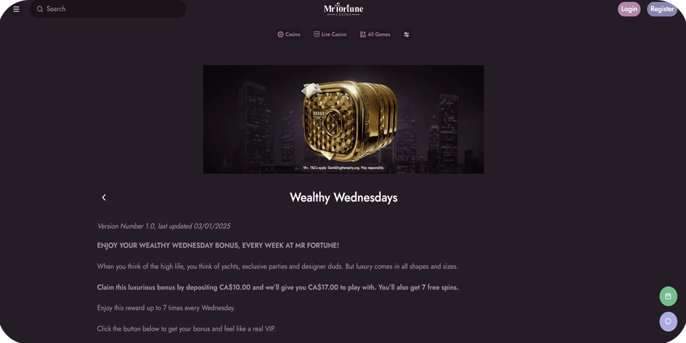 Mr Fortune Casino wealthy wednesdays bonus